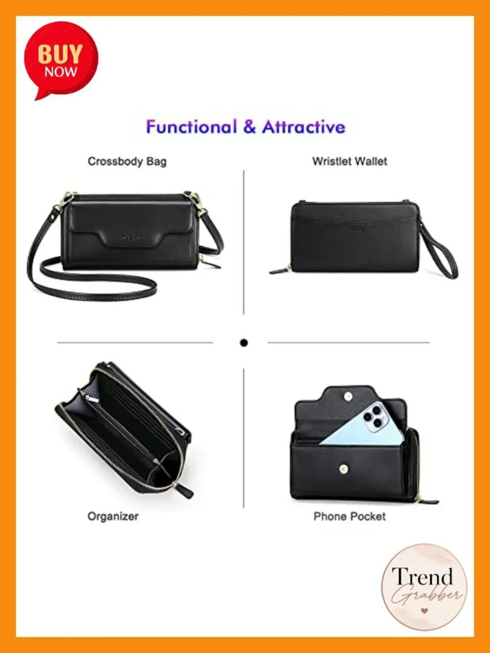 PU Leather RFID Blocking Crossbody Wristlet Wallet with Phone Pocket